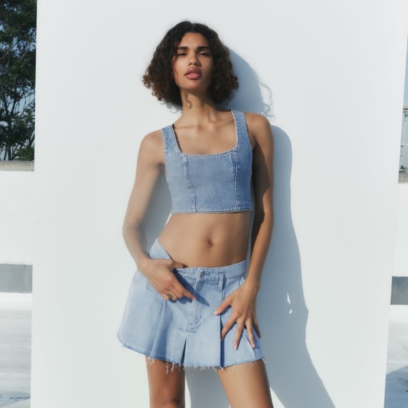 Zara Blue Denim Micro Mini Skirt - Picture 6 of 9